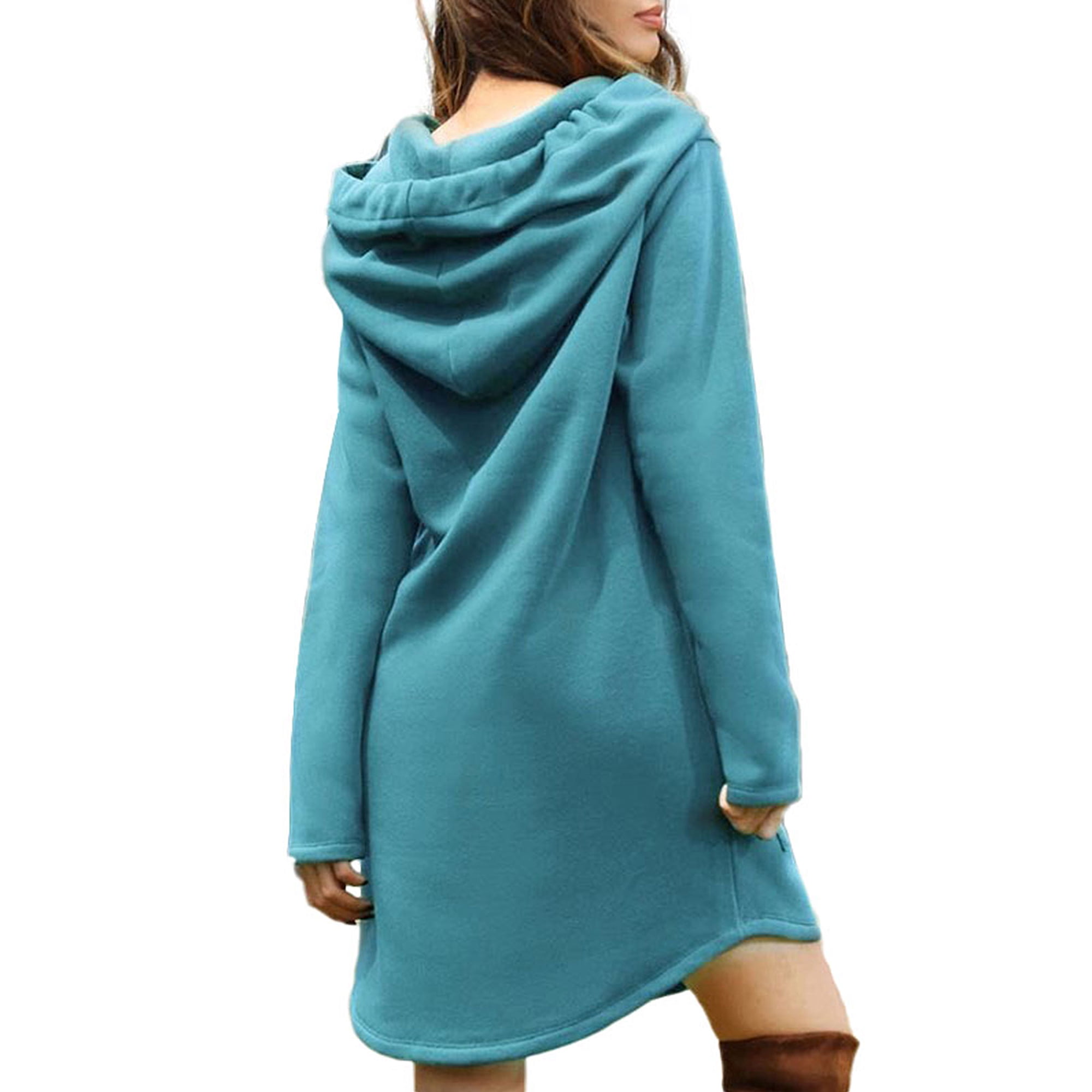 Women s Sweatshirt Dress Long Hoodie Dress Drawstring Hooded Tunic Pullover Sweatshirt Long Tops Dress With Pocket Plus Size S 3XL Walmart