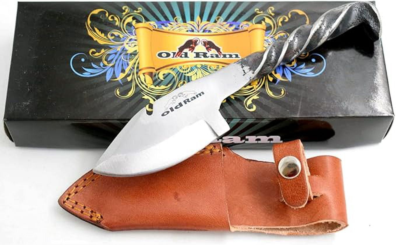 Old Ram - Handmade Railroad Spike 9 Inch Hunting Knife with Leather Sheath