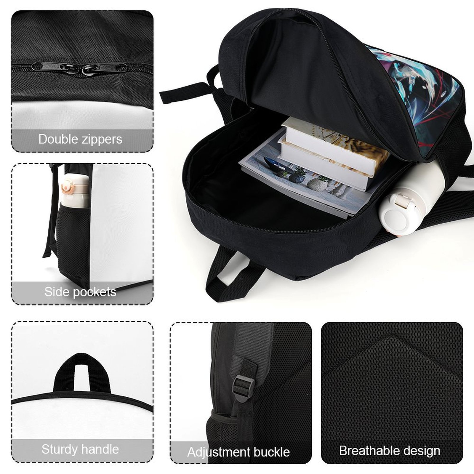 Demon Slayer Kimetsu No Yaiba Backpack for School College 17 Inch Lightweight Waterproof School Book Bag with Adjustable Straps