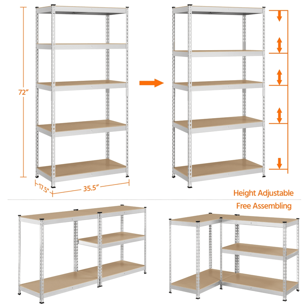 Yaheetech 3 Pieces of 5 Tiers Adjustable Metal Storage Shelving Boltless Display Stand, Silver