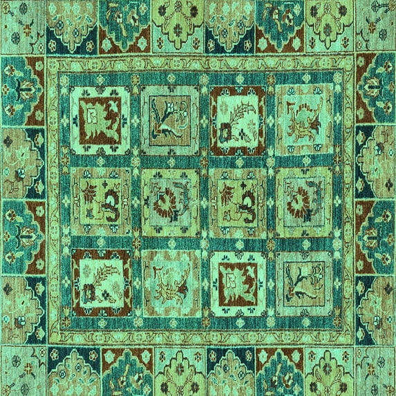 Ahgly Company Machine Washable Indoor Square Abstract Turquoise Blue Modern Area Rugs, 3' Square