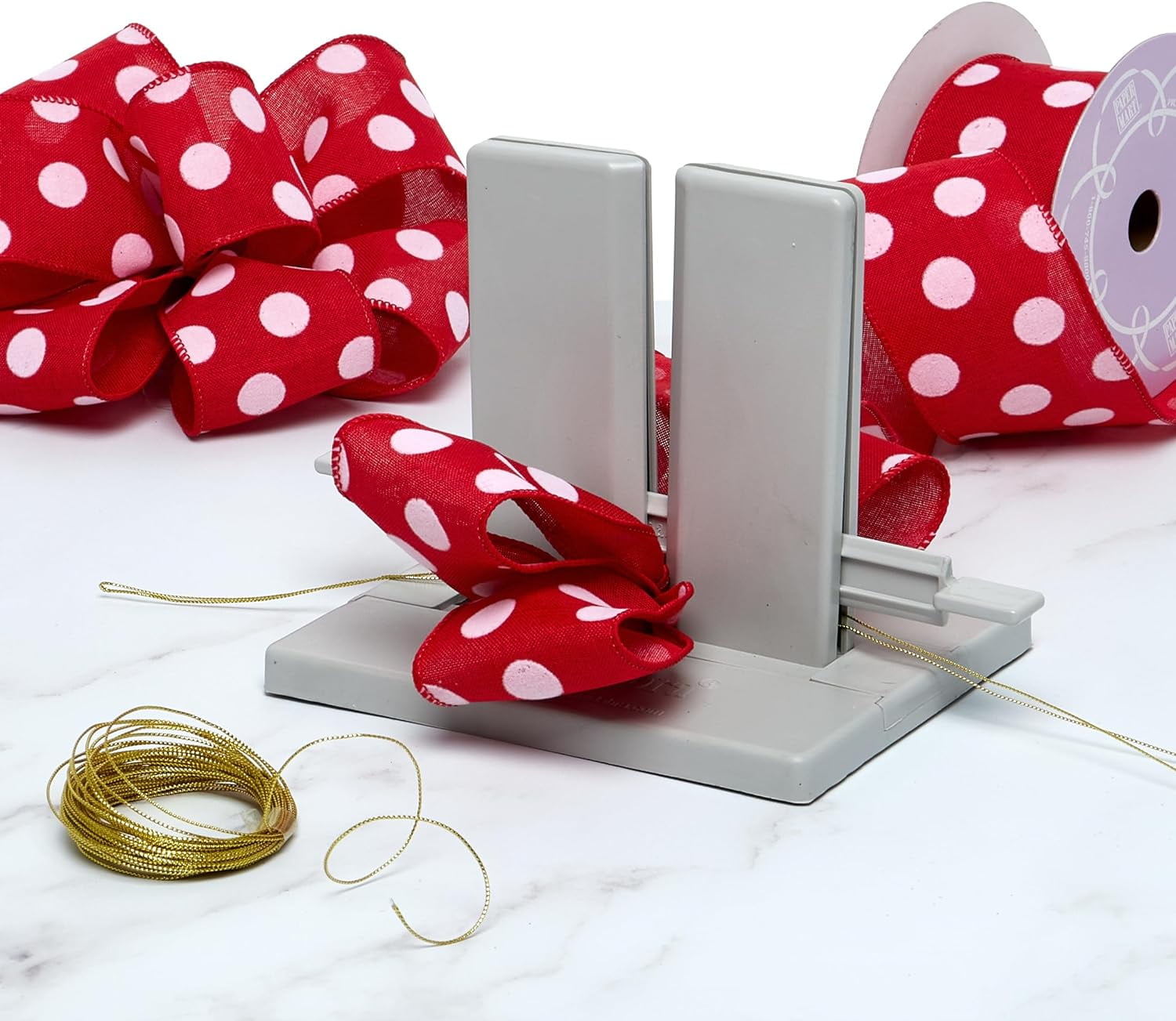 Bowdabra Bow Maker Tool for Ribbon, Create Bows for Wreaths, Decor, Gifts, Kit Includes 10 Yards of Gold Bow Wire