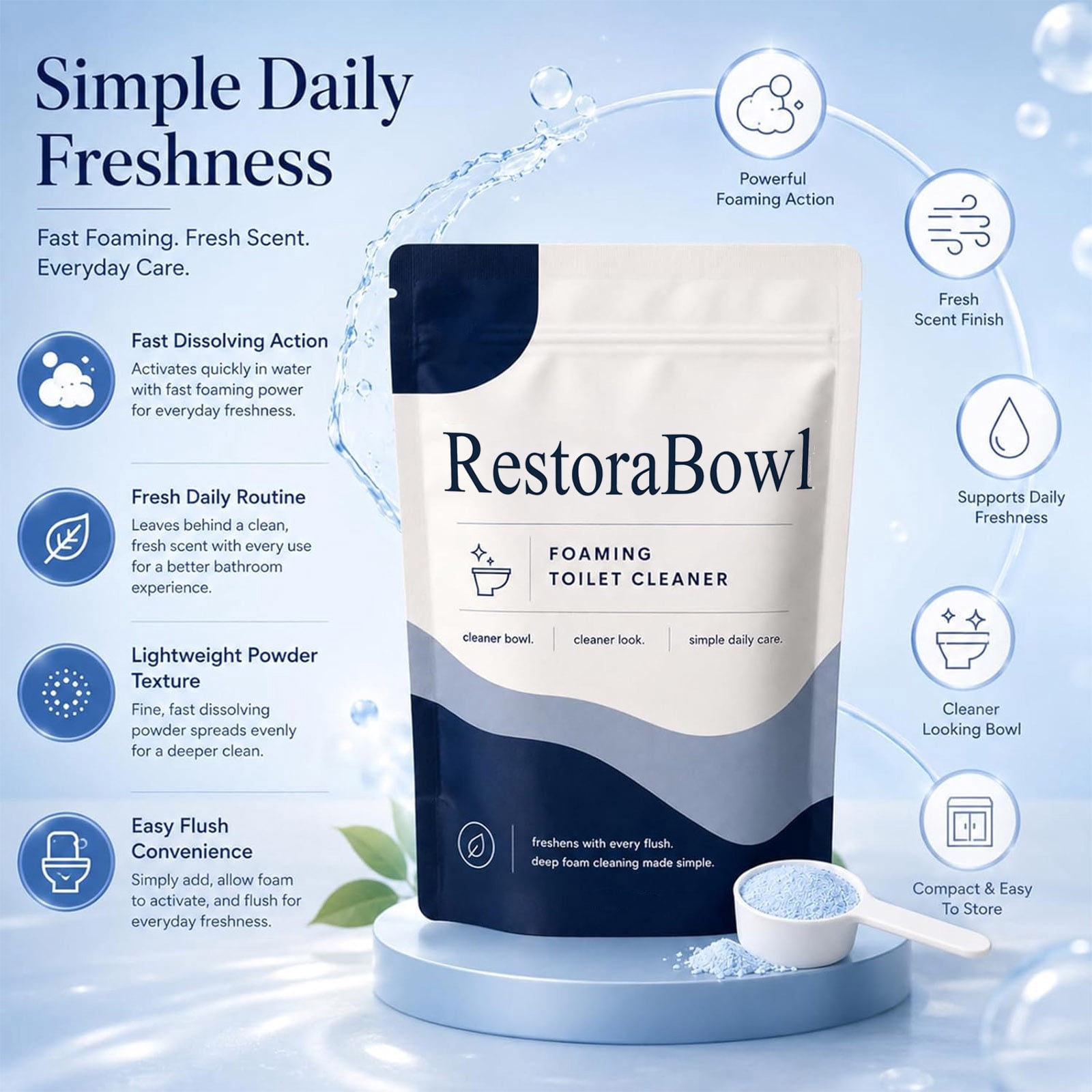 Restorabowl Toilet Cleaner,Restorabowl Foaming Toilet Cleaner For Deep Cleaning & Stain Remover, No Scrubbing Restorabowl Toilet Bowl Cleaner,Splash-Free Restoreabowl Toilet Bowl Cleaner,Powerful