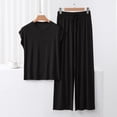 thumbnail image 2 of DeHolifer Womens Lounge Sets 2 Piece Outfits Short Sleeve V-Neck Summer Top Elastic Waist Wide Leg Pants Tracksuit Outfits Black M, 2 of 5