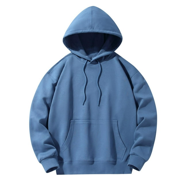 Yuyuzo Mens Hoodies Solid Color Long Sleeve Fashion Pullover Tops Drawstring Sweatshirt with Pocket