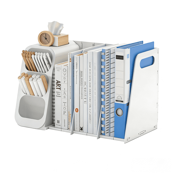 Desk Organizer with Pen Holder, Multi-Functional File Organizer Magazine Rack , Foldable , Desktop Storage Organizer for Office Supplies, Home, School, White