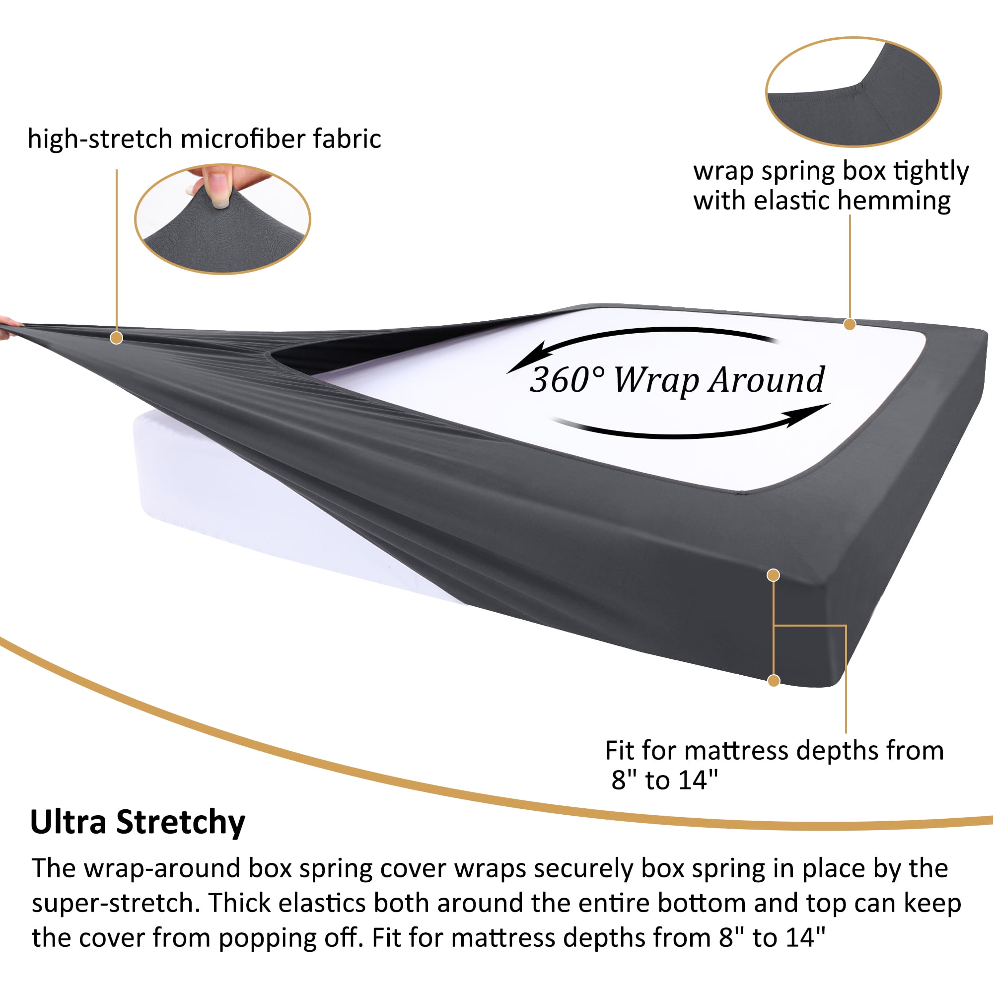 Unique Bargains Box Spring Cover Wrap Around 4 Sides Stretchy King Slate Grey
