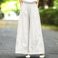 thumbnail image 4 of Mifsaly Flowy Pants for Women High Waisted Wide Leg Palazzo Pants Floral Embroidery Loose Casual Summer Trousers with Pockets White,M, 4 of 6