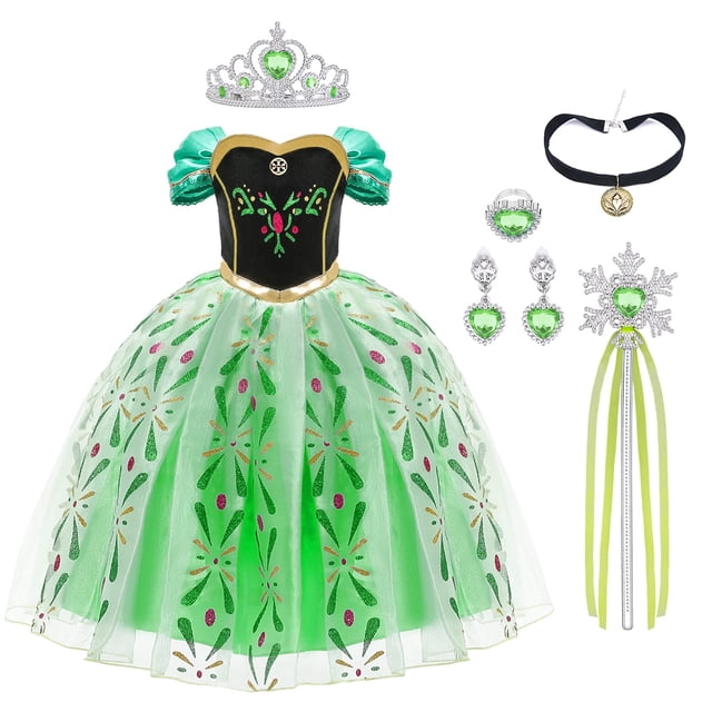 Uraqt Vestido de Princesa para niñas Fiesta de Nieve Cosplay Disfraz de Princesa Vestido para niñas pequeñas con Varita Corona Tiara