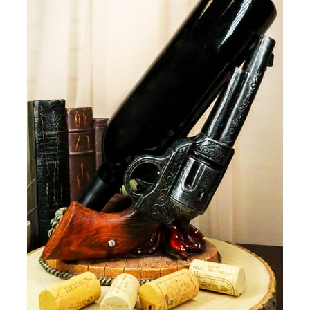 Ebros Western Six Shooter Cowboy Pistol Wine Bottle Holder Caddy 9.75" Long