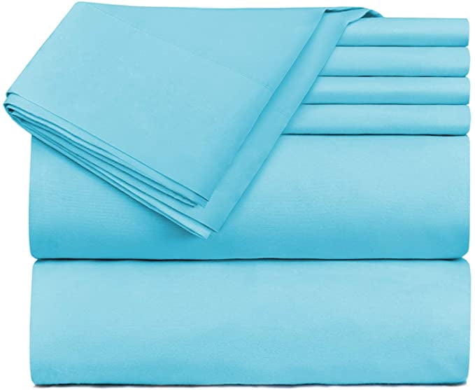 Extra Deep Pocket 6 Piece Bed Sheet Set – Super Deep Fitted Sheet Fits Mattress from 18-24 inces Depth – Double Brushed Microfiber Sheets with 4 Pillow Cases, King, Beach Blue