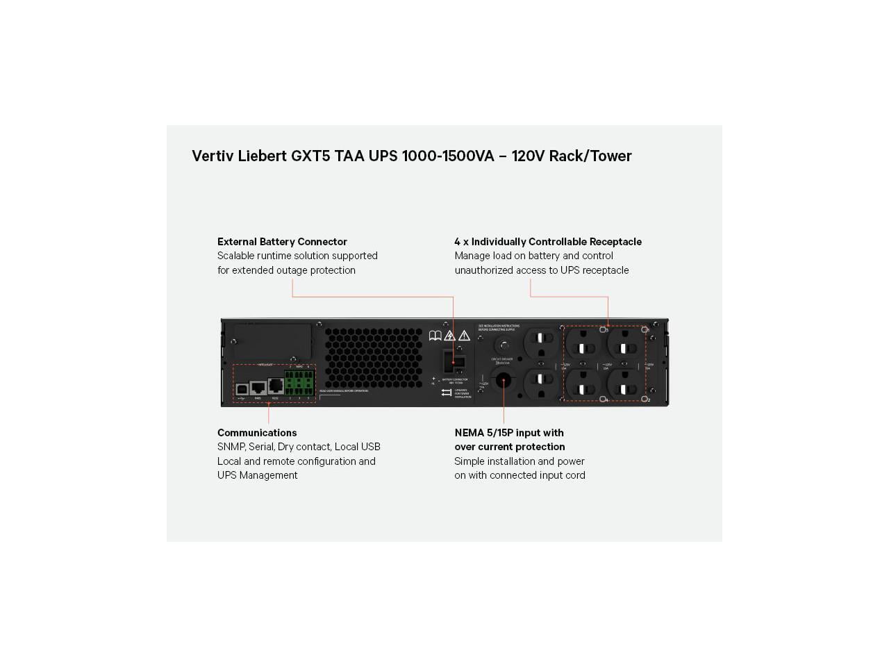 Vertiv Liebert GXT5-3000LVRT2UXLTAA UPS - 3000VA/2700W 120V Online 2U Rack/Tower UPS