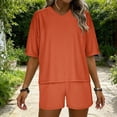 thumbnail image 3 of Bloomae Womens 2 Piece Sets Ribbed Textured Knit Casual Short Sleeve Crewneck Basic Shirts Elastic Waist Shorts Two Piece Lounge Oversized Tracksuit Matching Set Orange L, 3 of 10