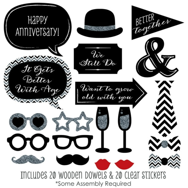 Wedding Anniversary Photo Booth Props Kit 20 Count