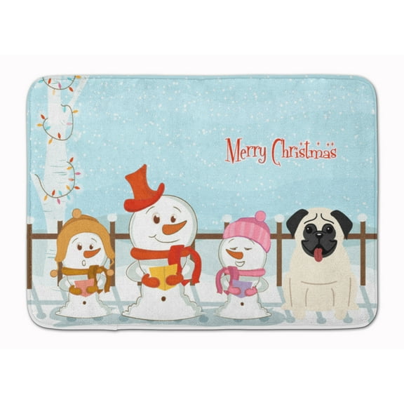 Merry Christmas Carolers Pug Cream Machine Washable Memory Foam Mat