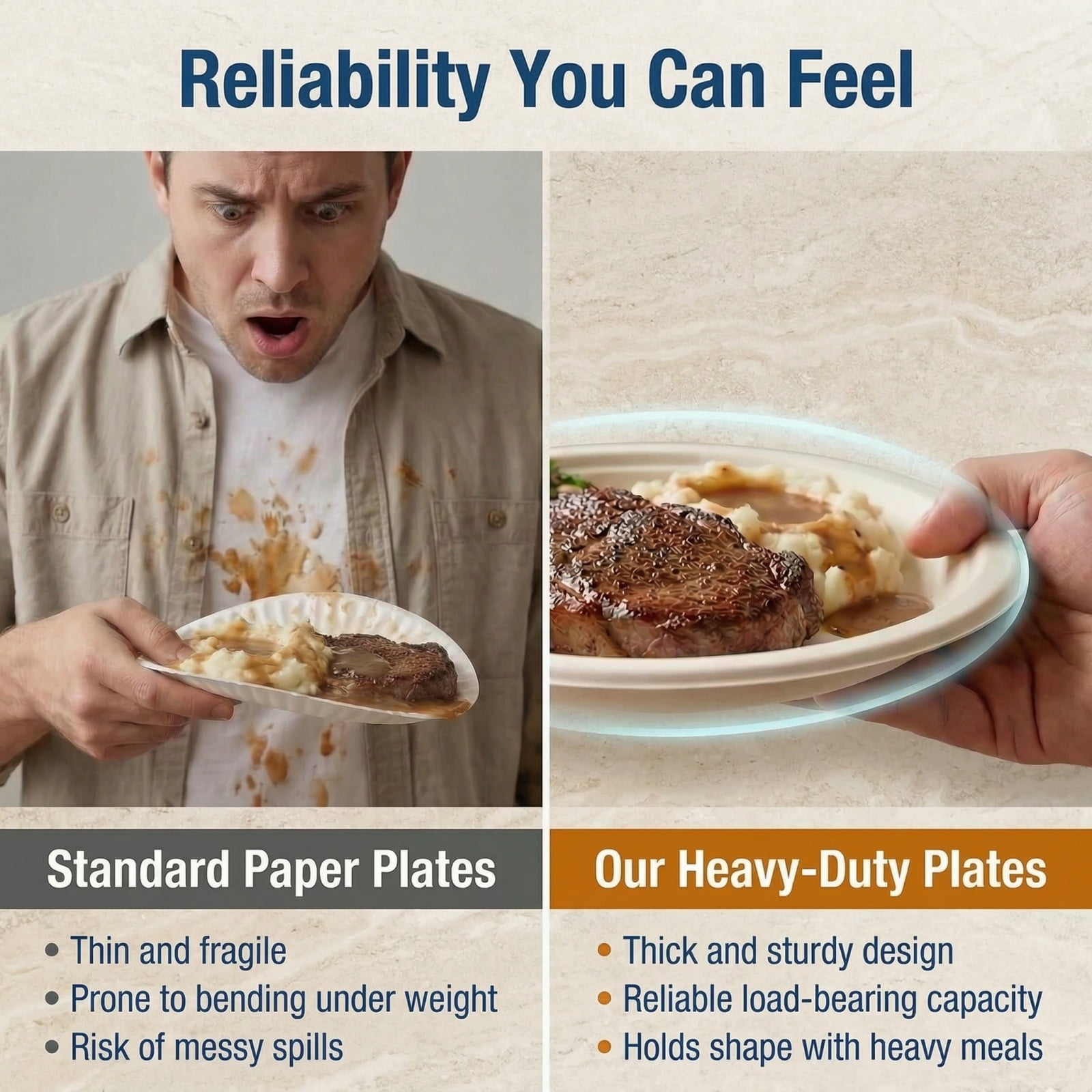 150-Count 9 Inch Compostable Paper Plates, Heavy-Duty, Microwave-Safe, Grease-Resistant, Disposable Bagasse Dinnerware for Parties & Outdoor Dining