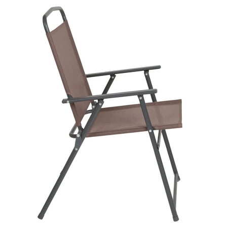 Flash Furniture Nantucket 6 Piece Brown Patio Garden Set with Umbrella Table and Set of 4 Folding Chairs