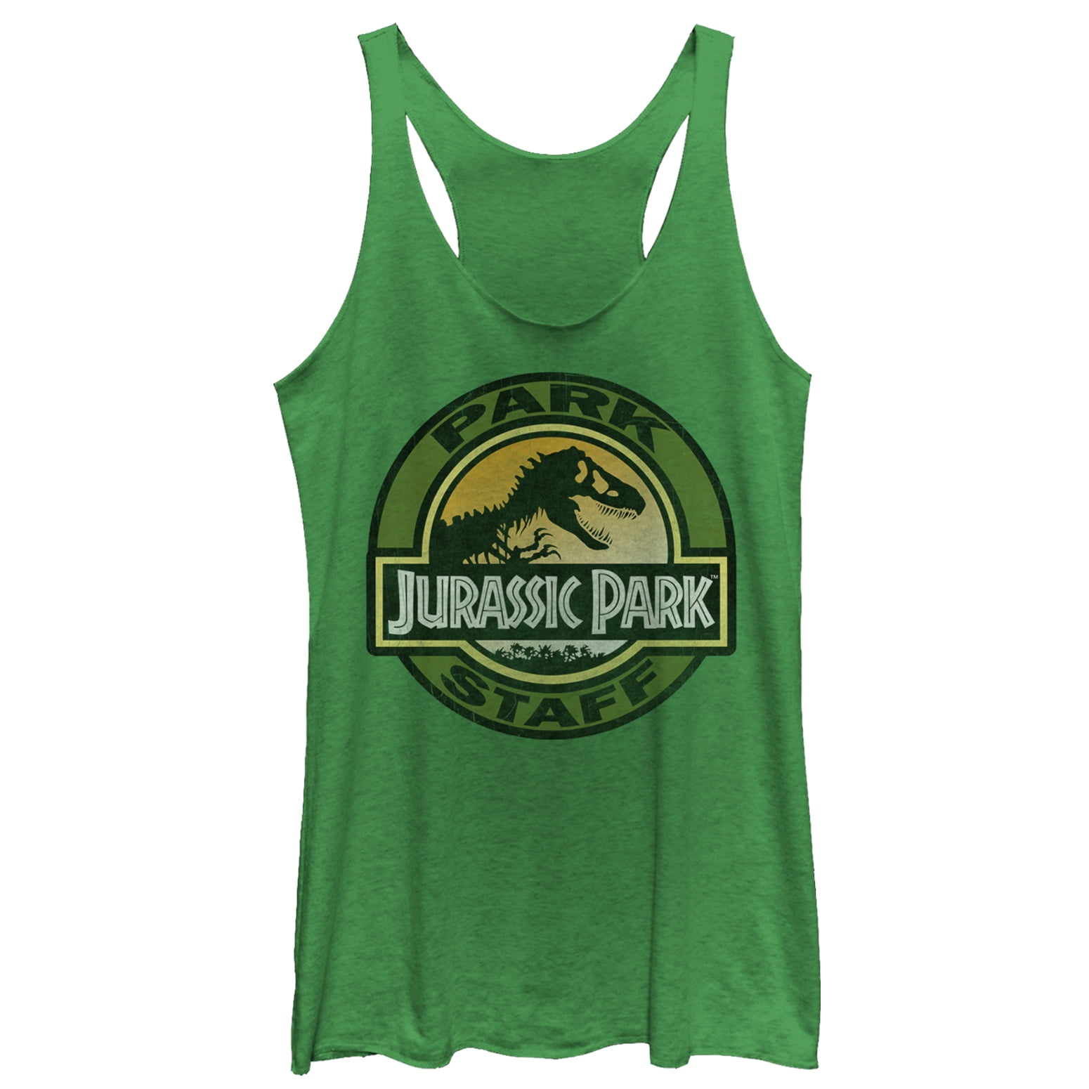 Women's Jurassic Park The Park Staff Badge, With T-Rex  Racerback Tank Top Envy Green Medium