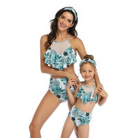 LYMAYTER Mother and Daughter Swimsuits Mommy and Me Family Matching Swimwear Ruffle Bikini Set Women High Waist Bathing Suit