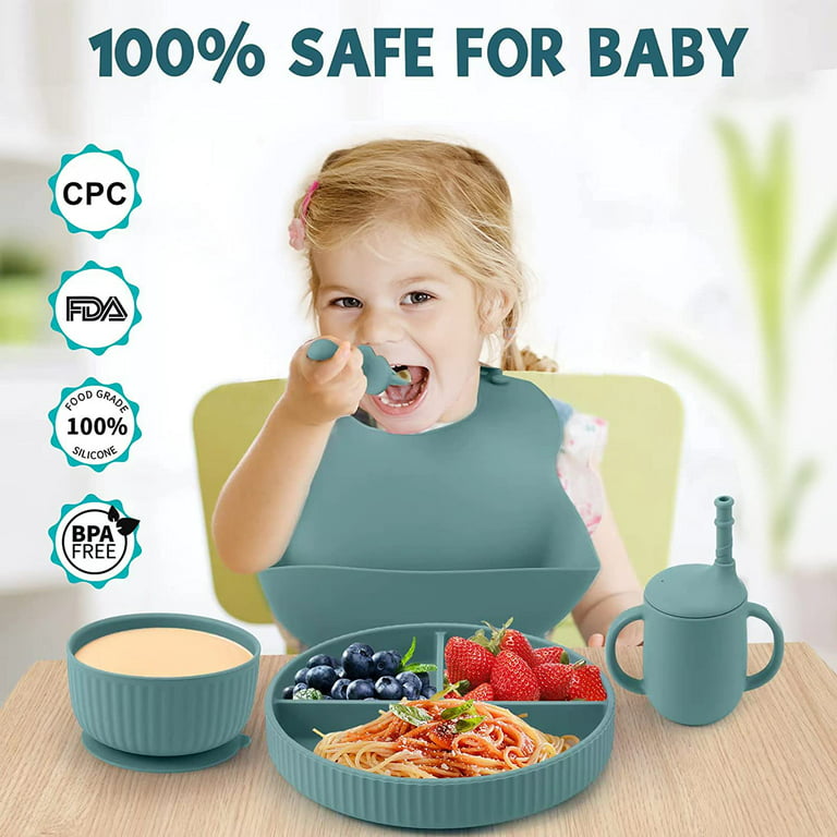  Blue Gray-10 Piece Silicone Baby Feeding Set-Baby Led