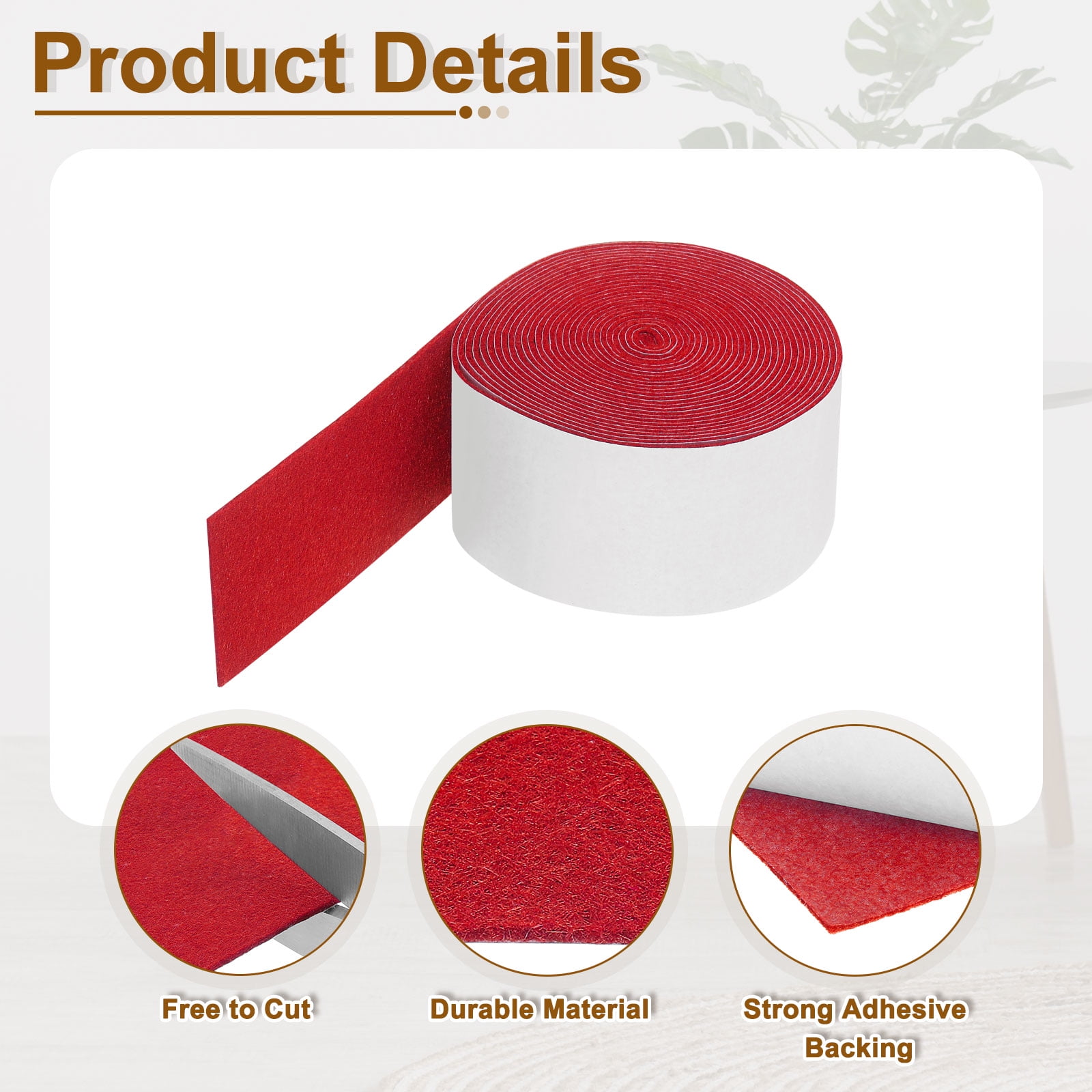 Felt Strips with Adhesive Backing, 2 Pack 2" x 193" x 0.06" Adhesive Felt Strips Anti Scratch Furniture Felt Tapes Self-Stick Felt Pads for Protecting Hardwood Floor, Red