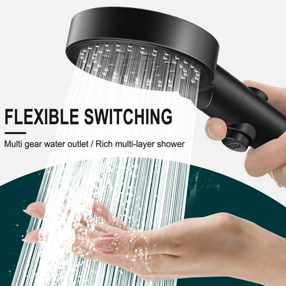 Tuvgenk Shower Head Rv High Pressure Handheld Shower Head Detachable Replacement 6 Spray Modes Plastic Black for Home Bathroom
