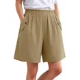 thumbnail image 2 of Only Moment Linerless Relaxed Casual Shorts for Women Chemical Fiber Blends Summer Casual High Waisted Wide Leg Drawstring Lounge Shorts Comfy 2026 Beach Vacation Clothes Shorts Khaki,2XL, 2 of 8