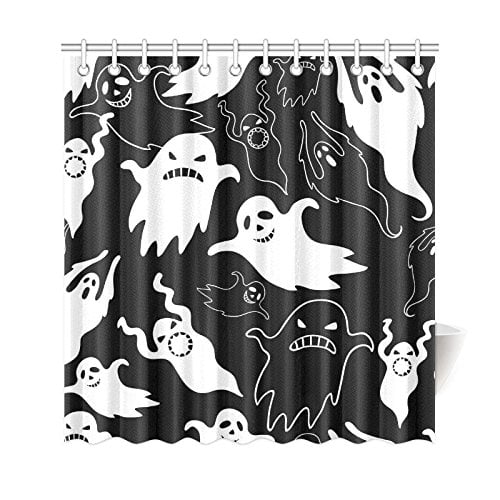 ARTJIA Scary Halloween Ghost Shower Curtain, Black and White Polyester ...