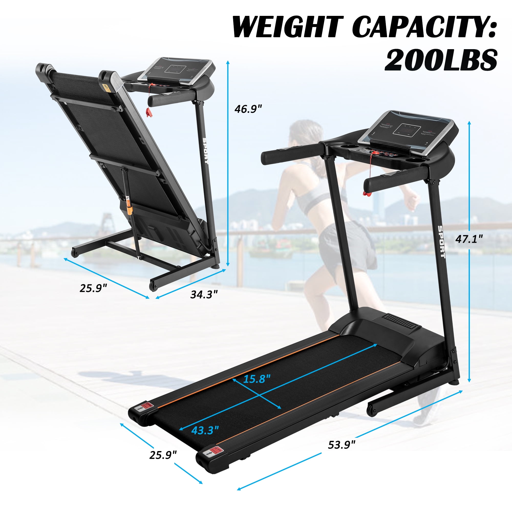 2.0 HP Folding Treadmill with LCD Display Walking Running Machine for Home&Gym 