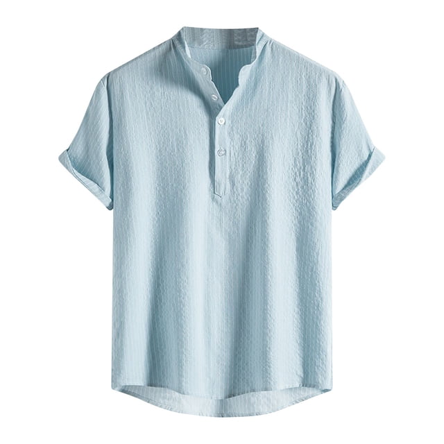 Birdeem Chemise Homme Col Montant Rayé Décontractée Ample Grande Manches Courtes Imprimée Chemise Haut Blouse