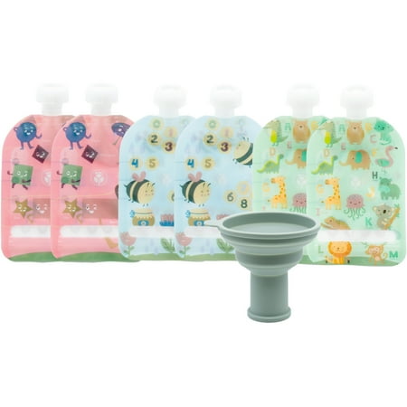 WeeSprout Double Zipper Reusable Food Pouches for Babies & Toddlers, Educational, 3.4 fl oz
