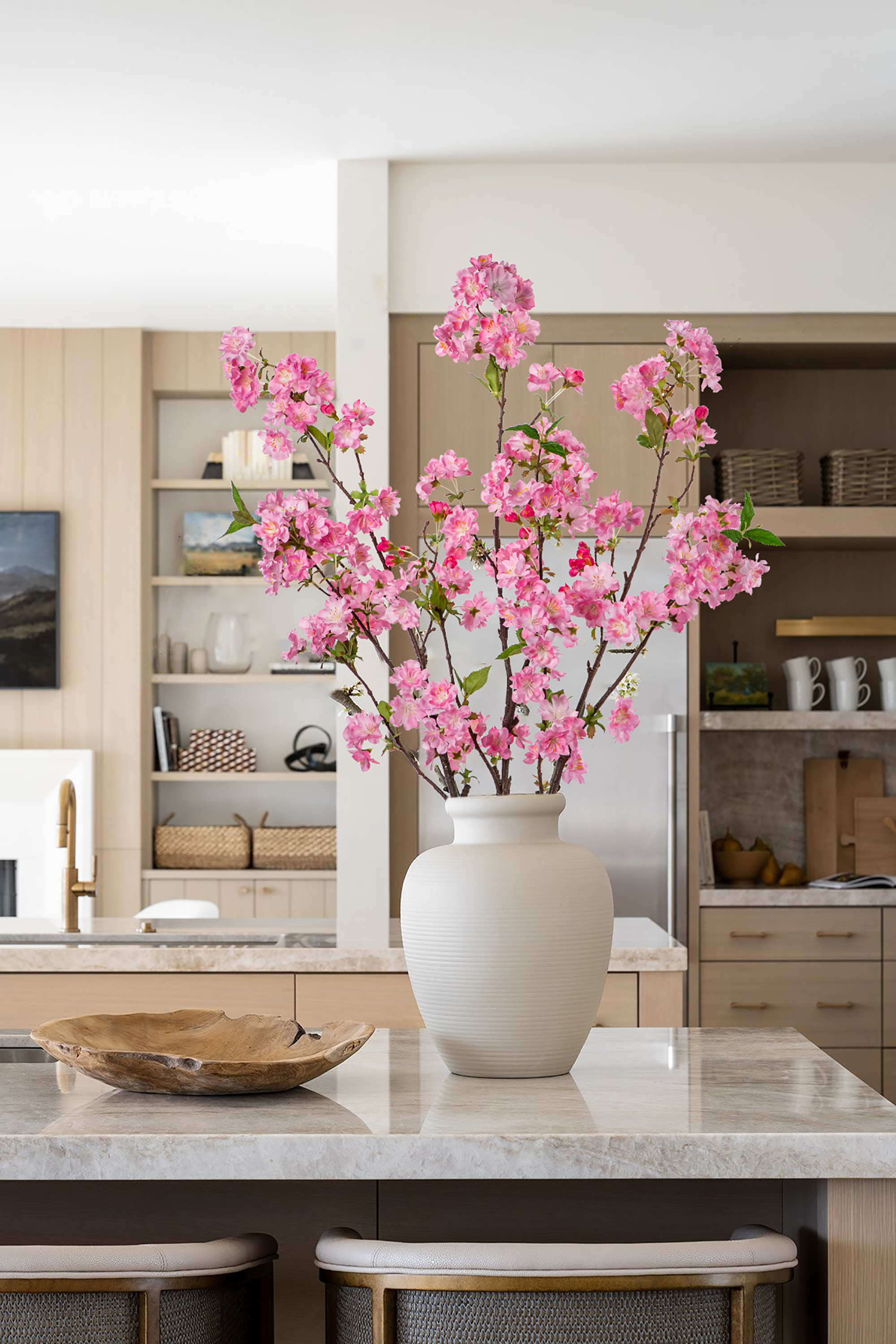Briful 3 Pcs 39" Cherry Blossom Branches Long Stem Faux Cherry Flowers Peach Blossom Silk Flower Fake Spring Pink Flower Home Wedding Table Decor
