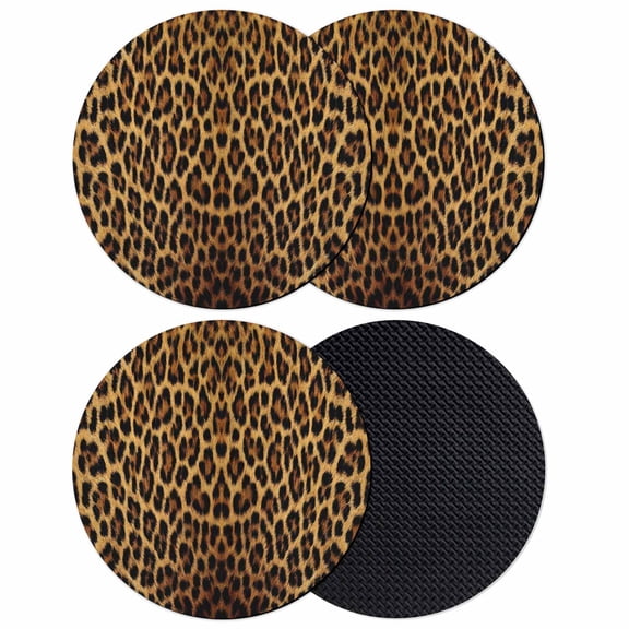 Brown Retro Leopard Print Coasters for Drinks,Absorbent Non Slip Rubber Drink Coasters Set of 4 for Cup,Table,Bar,Home Decor, Abstract Animal Texture