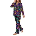 thumbnail image 3 of FOR U DESIGNS Hippie Mushroom Womens 2 Piece Button Up Pajama Sets Button Down Nightwear Size XS Sleepwear Long Sleeve Pants and V-neck Tops for Women Winter, 3 of 7