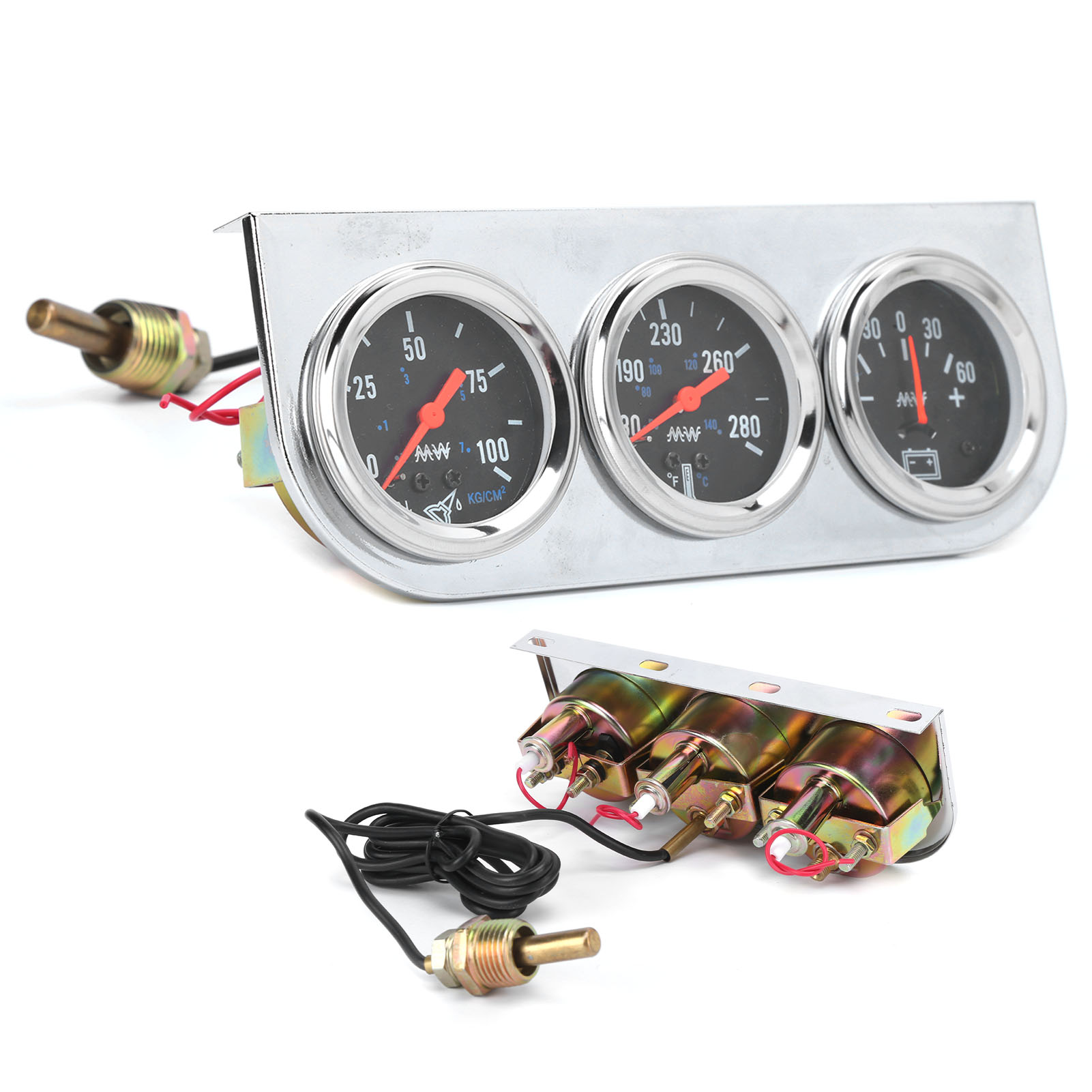 Triple Jauge Universelle 12V - Pression D'huile, Température Eau, Ampèremètre - Pour Voitures, Camions, Bateaux