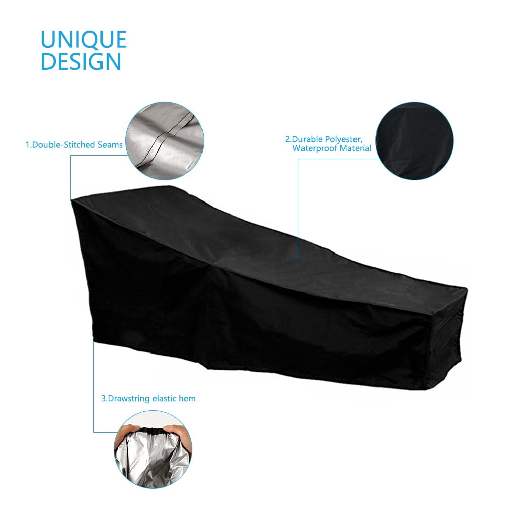 Vensio -2 Pack Outdoor Chaise Lounge Chair Covers Waterproof 82 Inch, Heavy Duty 420D Polyester Pool Sunbed Protector with Drawstring and Storage Bag, UV Resistant