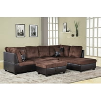 PonLiving Right Chaise Sectional Sofa With Storage Ottoman, Chocolate Brown, Microfiber