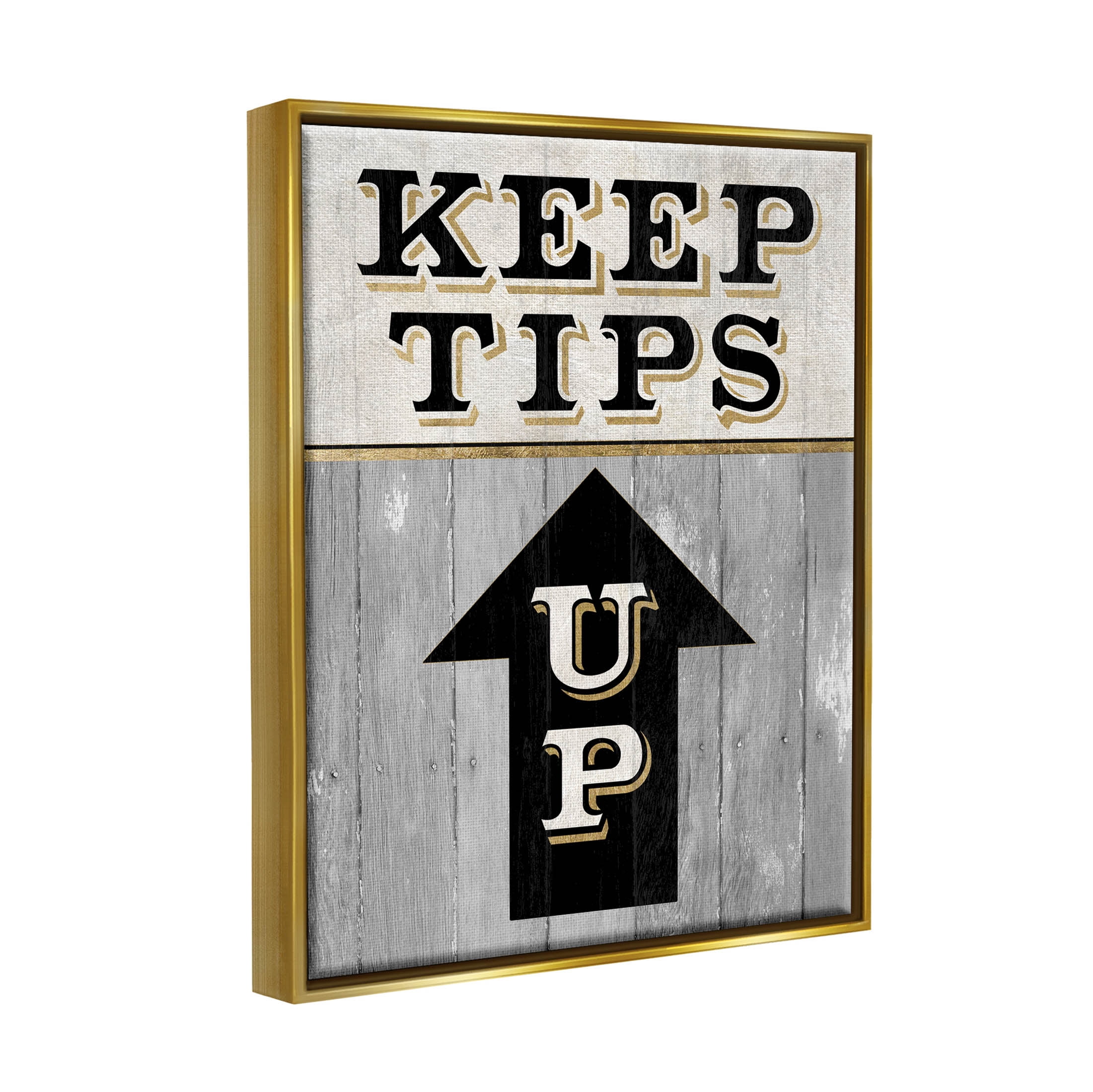 Stupell Industries Keep Tips Up Skiing Sign Graphic Art Metallic Gold Floating Framed Canvas Print Wall Art, Design by Livi Finn