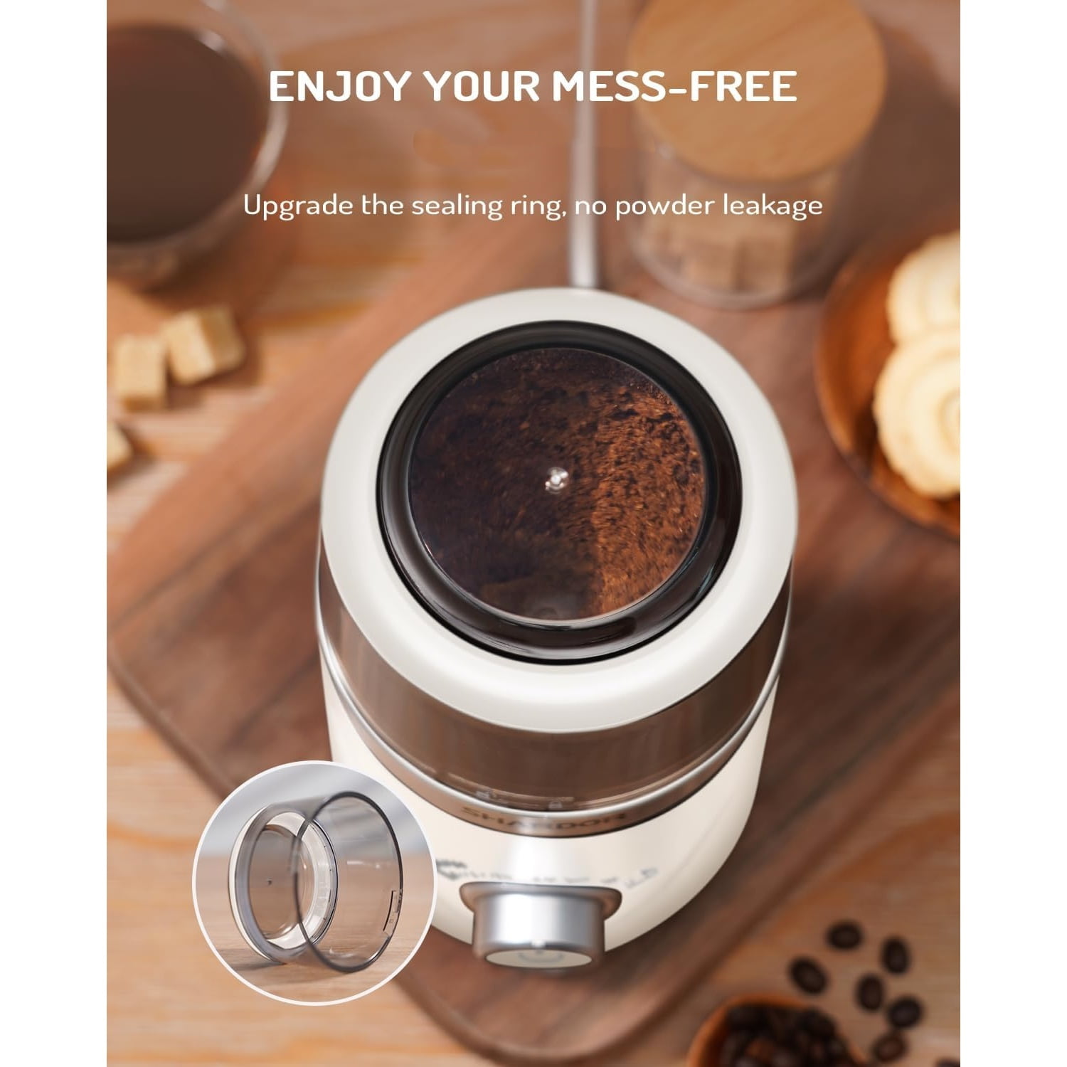 Electric Super Silent Blade Coffee Grinder, Timed Grind Control Rotary Knob, Adjustable Coarse to Fine for Coffee Beans, Spices & Herbs, with 1 Removable Stainless Steel Bowl, Cream