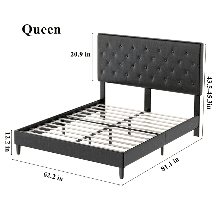 Homfa Queen Platform Bed, Black Button Tufted Faux Leather photo 6