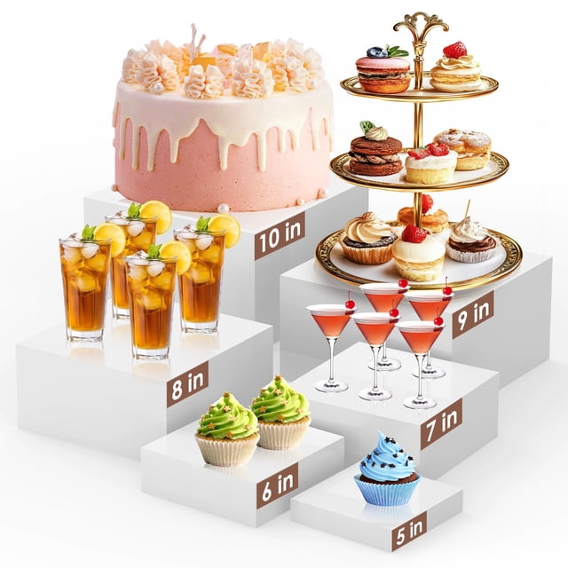Juego de cajas cúbicas acrílicas Ngdiluxury de Buffet Risers, color blanco, 6 unidades