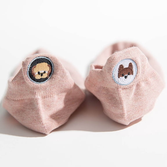 Womens Pink No Show Socks, Cute Embroidered Animal Pet Face Mismatched Pair, Soft Breathable Cotton Hidden Socks for Sneakers Flats,Size Free Size