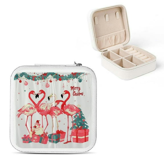Autua Flamingos Christmas Presents Travel Jewelry Box Storage Case for Necklace, Ring, Earring White
