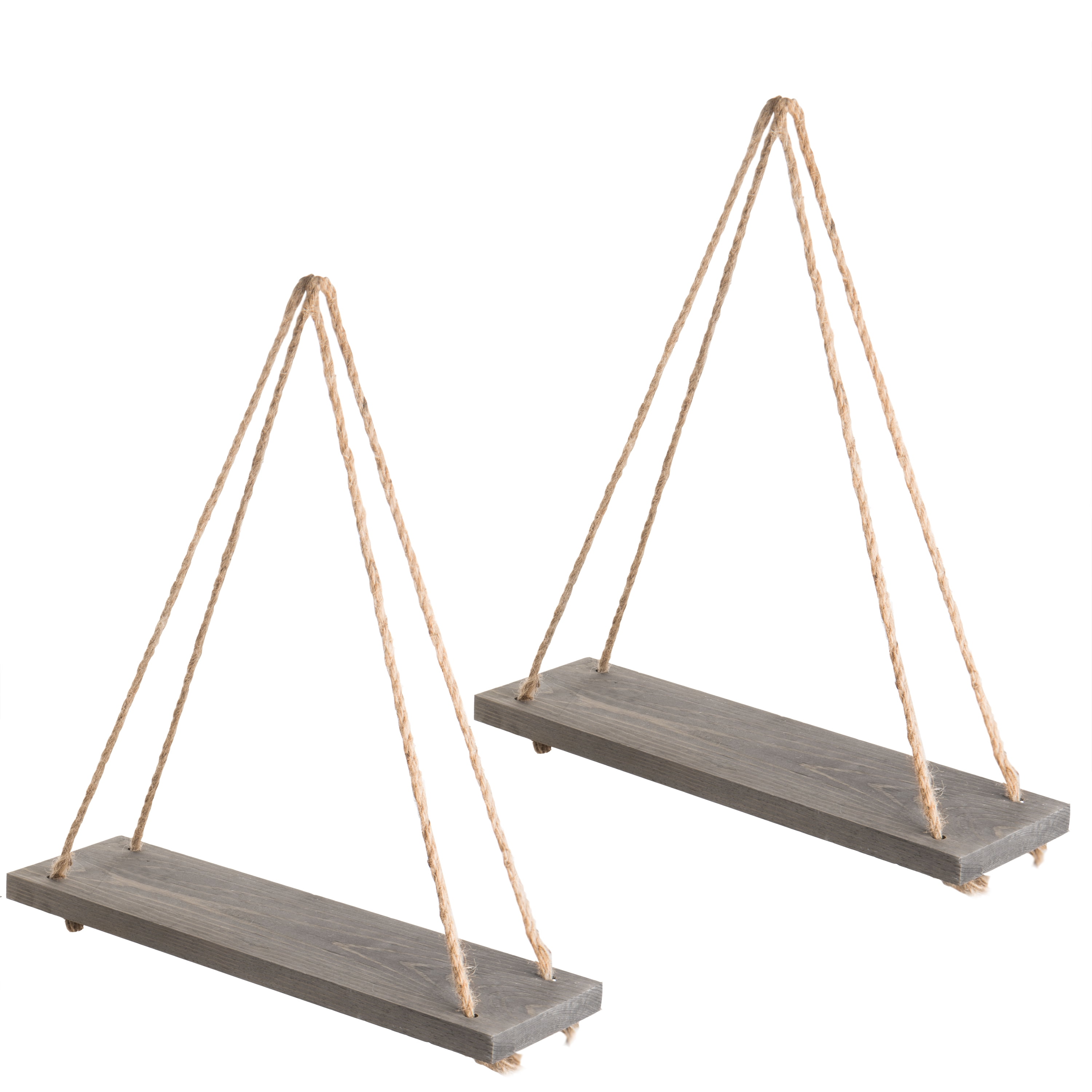 Gray Wood Hanging Rope Shelf