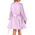 thumbnail image 2 of Women's 3pcs Satin Pajamas Set Cami Top and Shorts Sleepwear PJs Set with Robe,Light Purple, 2 of 5