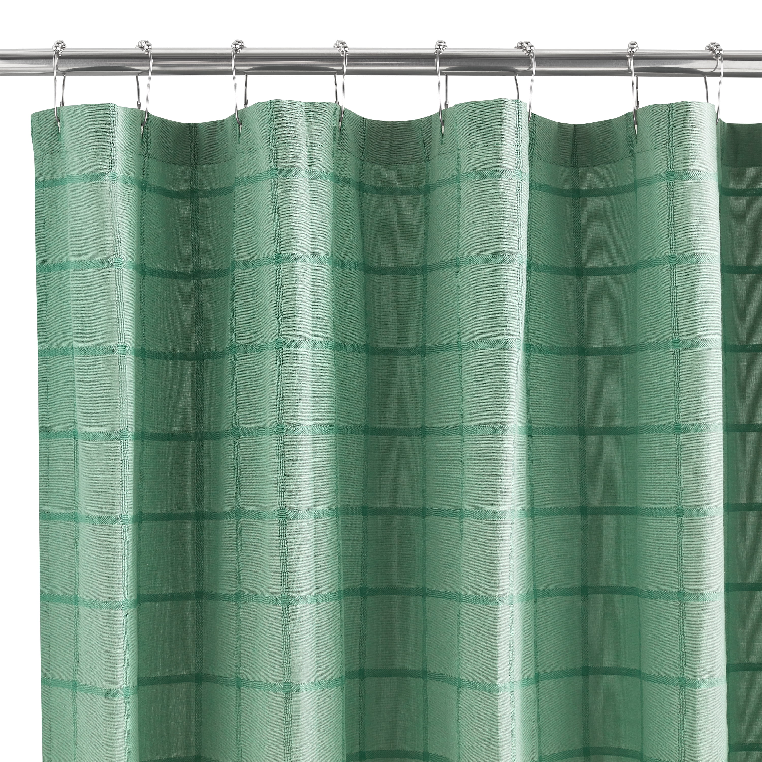 Mainstays Green Plaid Shower Curtain, Polyester-Cotton Blend, 72 in x 72 in