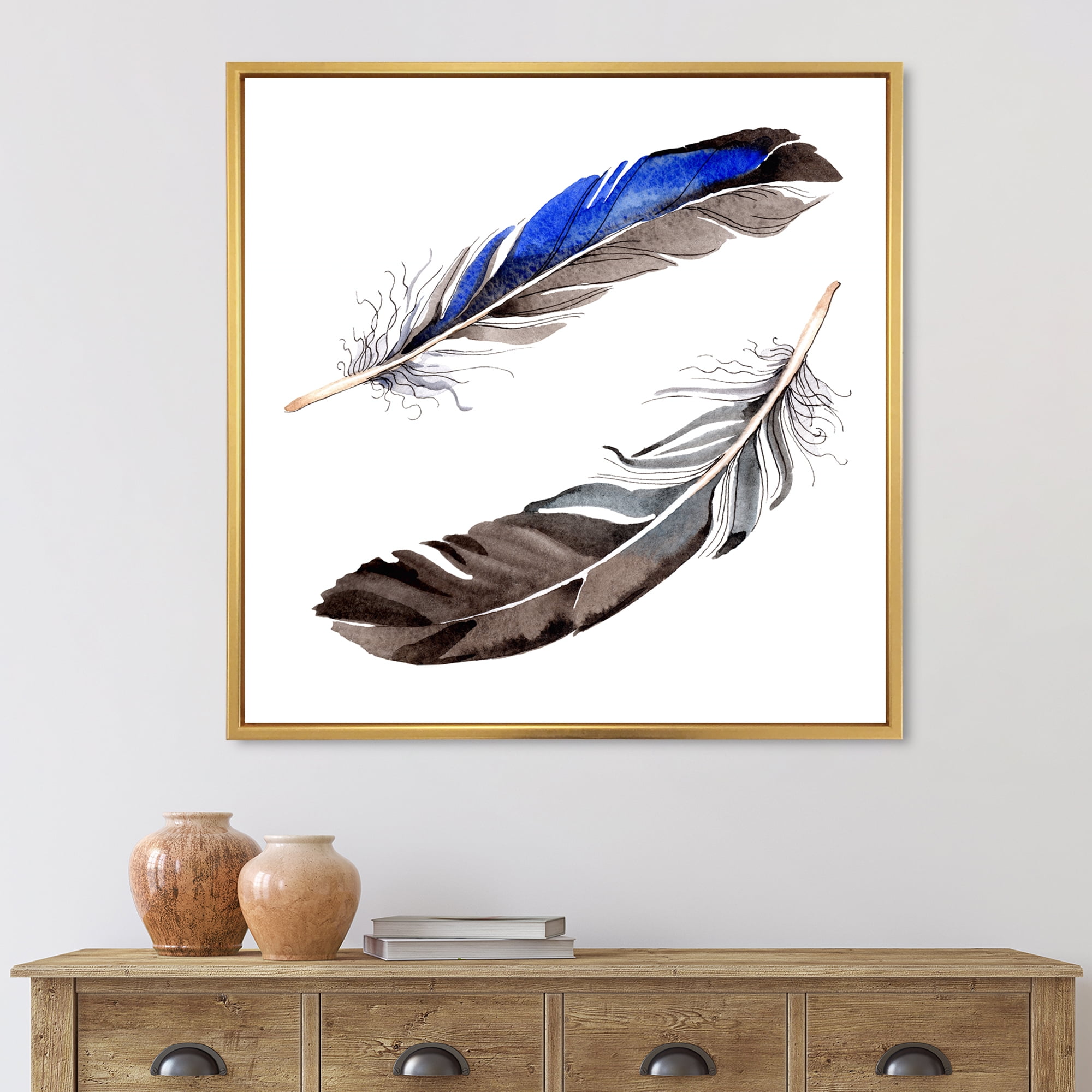 Designart 'Colourful Boho Art Feathers III' Bohemian & Eclectic Framed Canvas Wall Art Print