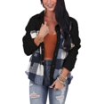 thumbnail image 3 of Chaqueta Estampada A Cuadros Manga Larga Bolsillo Mezclilla Cuello Vuelto Hombro Caído Abrigo Estampado A Cuadros Negro L, 3 of 6