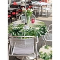 thumbnail image 5 of Outdoor Tablecloth with Umbrella Hole for Patio/Picnic/Party/Camping, Tropical Plants Waterproof Table Cloth Round Cover Washable, Summer Monstera Green Palm Leaves on Linen (Dia 60"), 5 of 9
