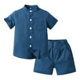 thumbnail image 2 of Miaoju Boy's Summer Beach Outfits Textured Button Down Shirt and Short Sets Casual Vacation Clothes for 5-12 Years, 2 of 3